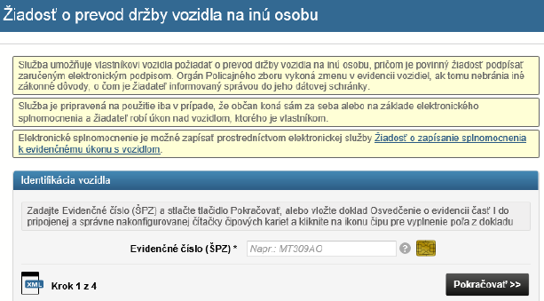 Identifikácia vozidla Vyplnenie evidenčného čísla vo formulári elektronickej služby