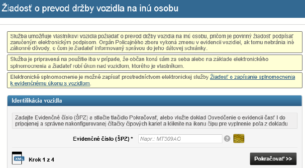 Vyplnenie evidenčného čísla vo formulári elektronickej služby