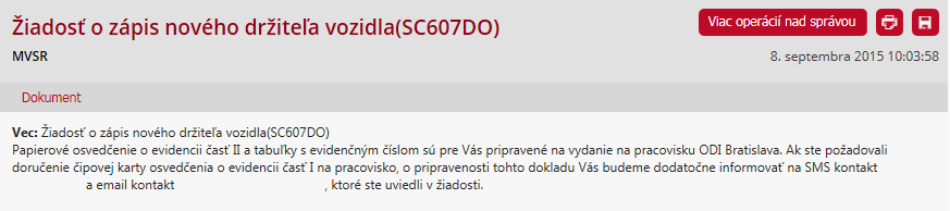 výsledok spracovania žiadosti