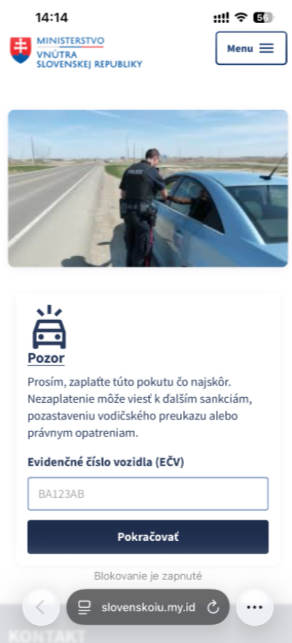 Obr. 6  Vzor phishingovej stránky MV SR