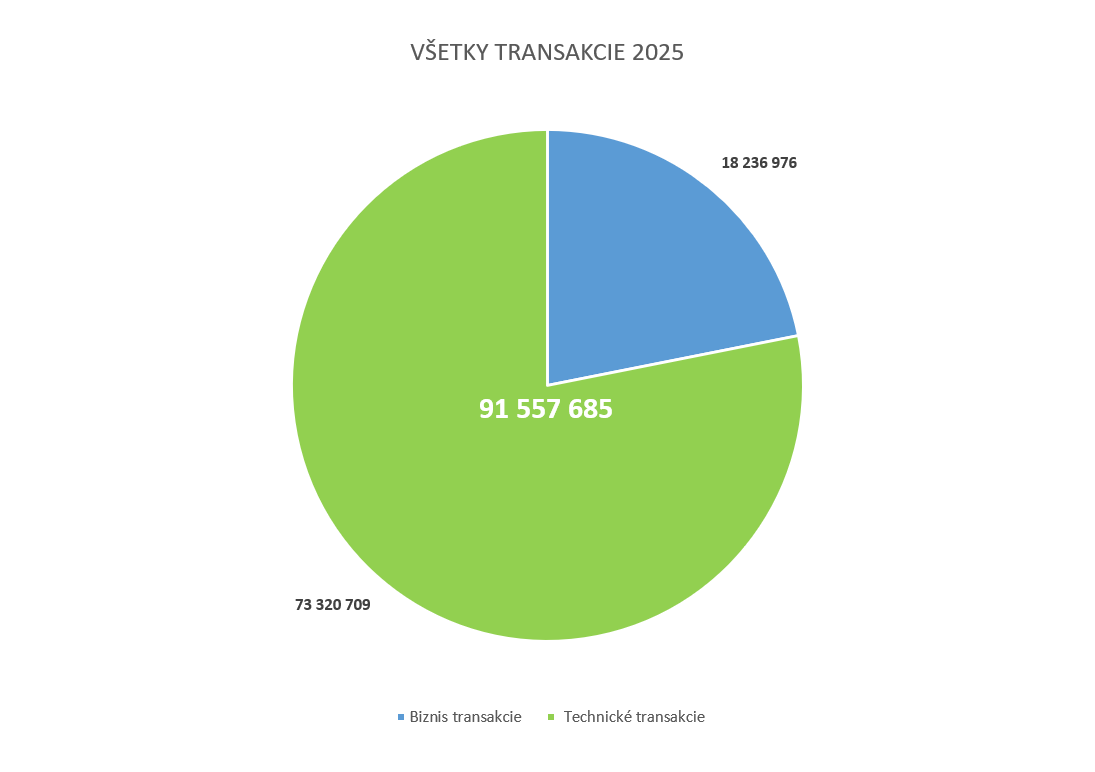 Ilustračný koláčový graf zobrazujúci všetky transakcie za rok 2025.