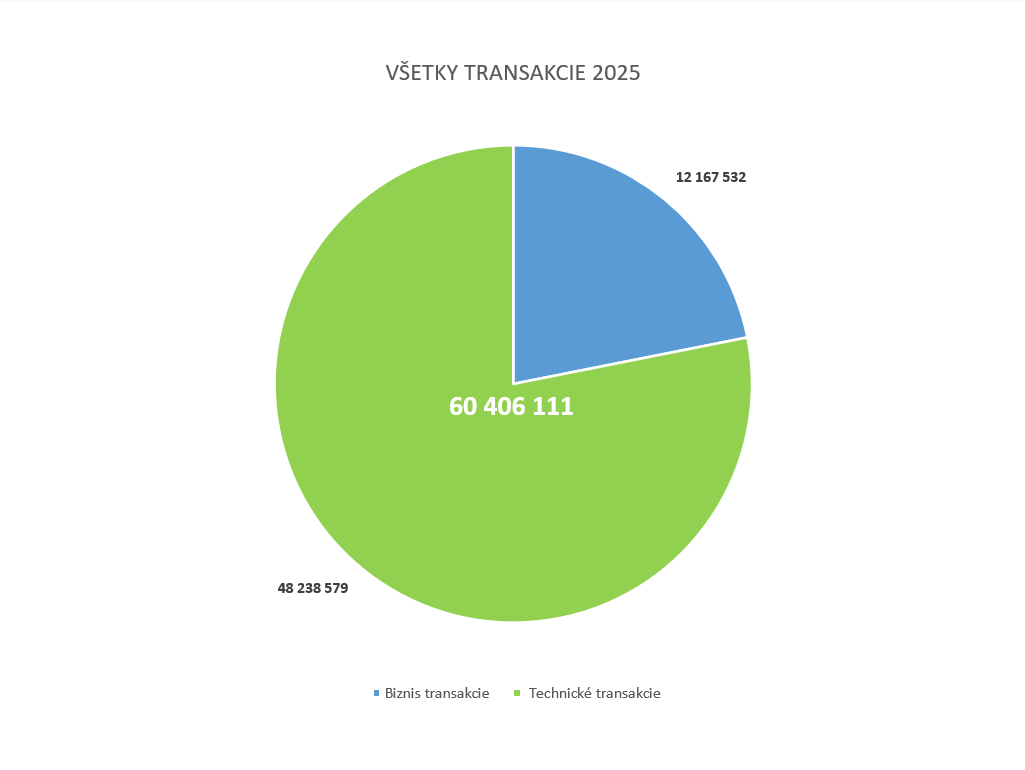 Ilustračný koláčový graf zobrazujúci všetky transakcie za rok 2025.