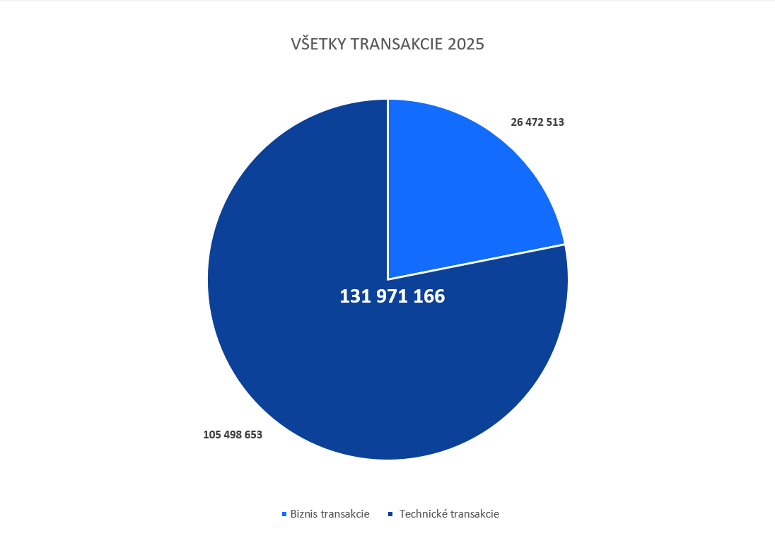 Ilustračný koláčový graf zobrazujúci všetky transakcie za rok 2025.