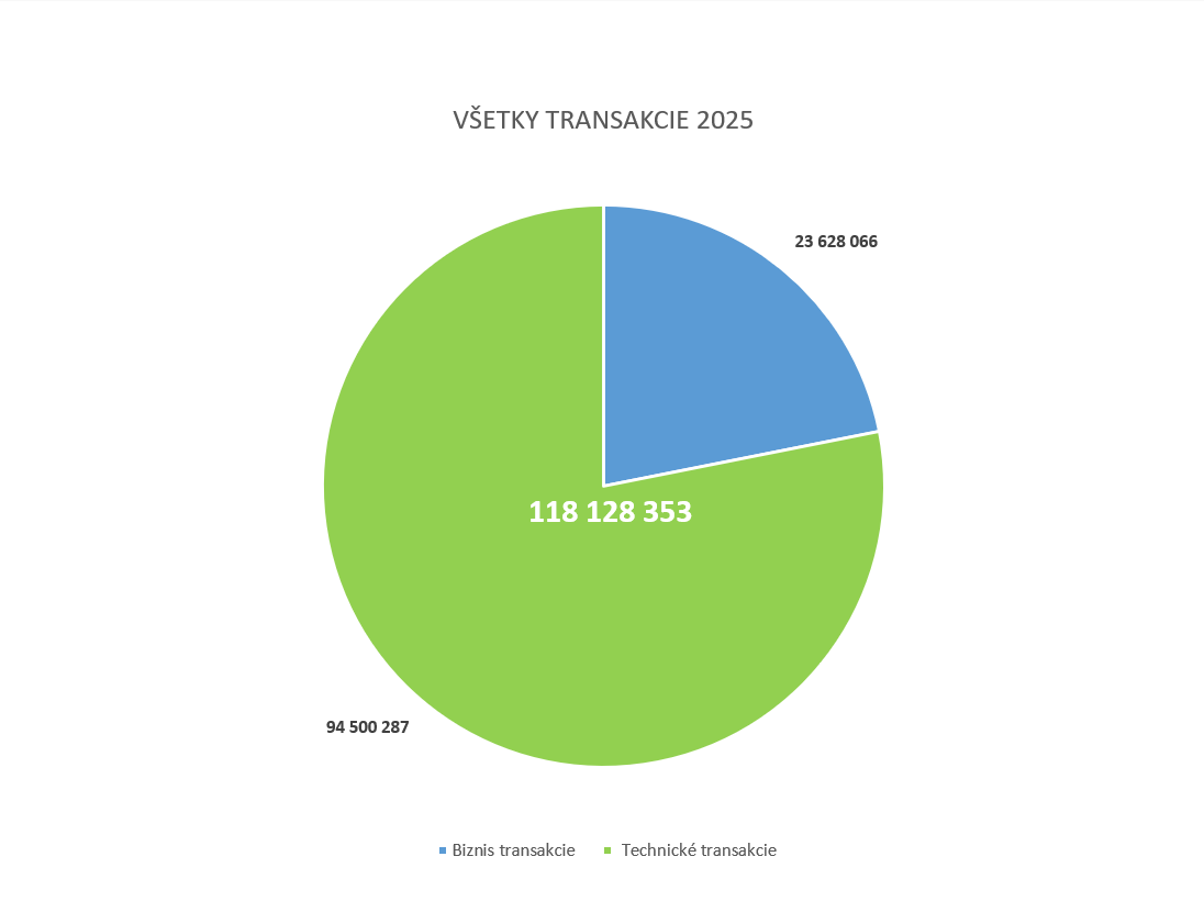 Ilustračný koláčový graf zobrazujúci všetky transakcie za rok 2025.