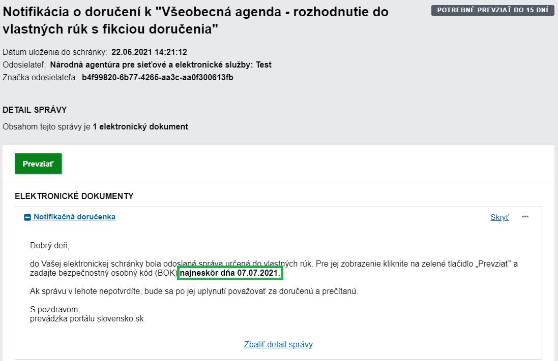 Vzor Notifikácie o doručení Vzor Notifikácie o doručení