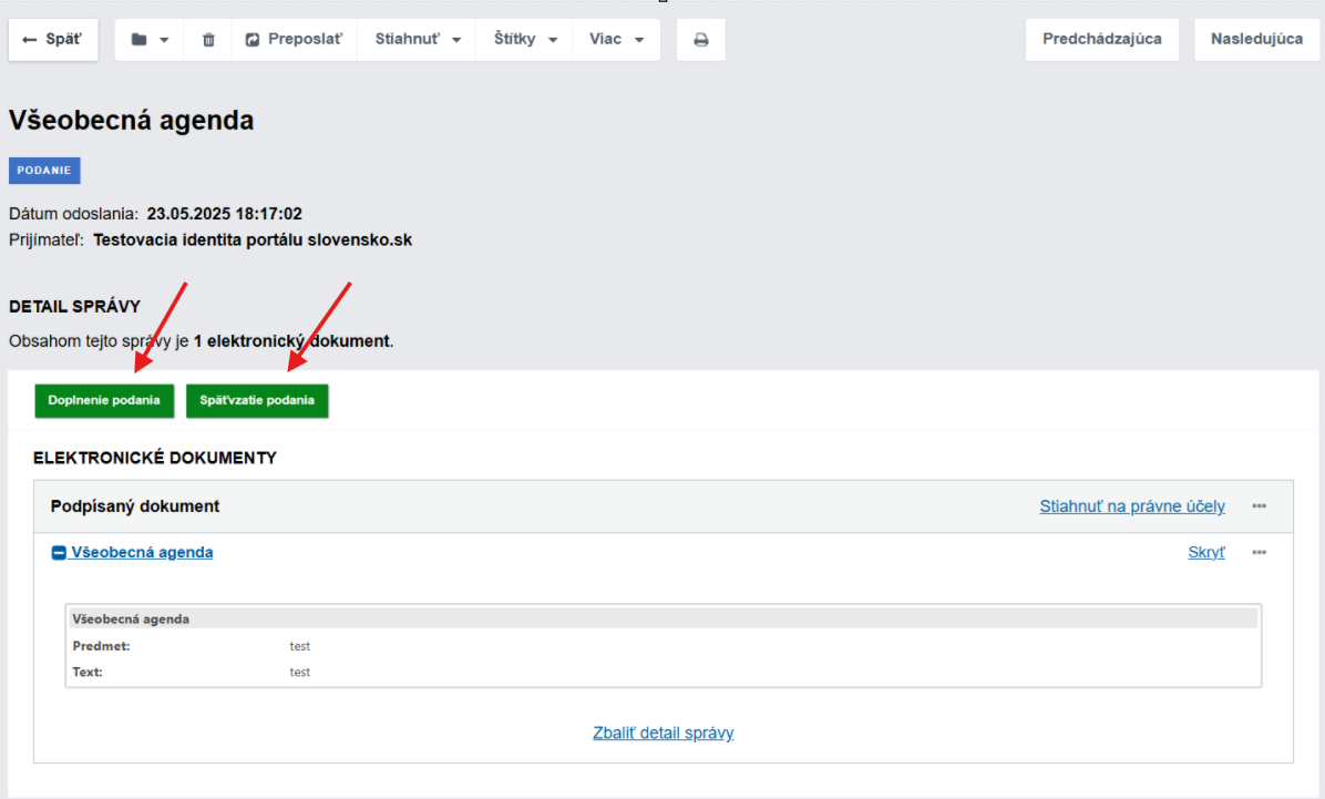 Obr. 1  Vzor tlačidla Doplnenie/Späťvzatie podania