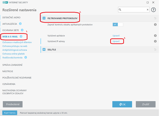 ESET - upravenie protokolov