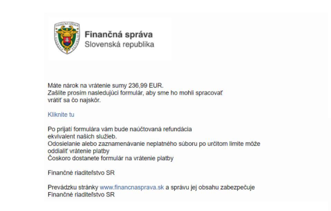 Príklad podvodného e-mailu v mene FS SR Príklad podvodného e-mailu v mene FS SR