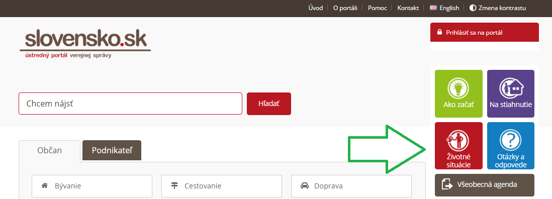 Obr. 2 - Životné situácie na úvodnej stránke portálu Obr. 2 - Životné situácie na úvodnej stránke portálu