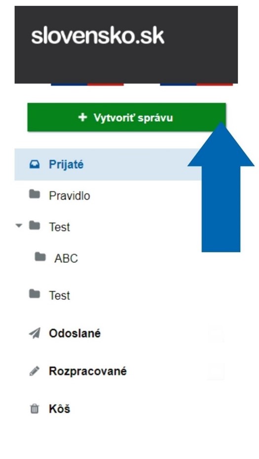 Obrázok vysvetľuje ako vytvoriť správu v elektronickej schránke.