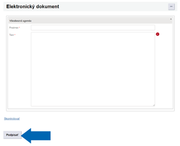 Obrázok vysvetľuje, kde sa nachádza tlačidlo na podpis elektronického dokumentu.