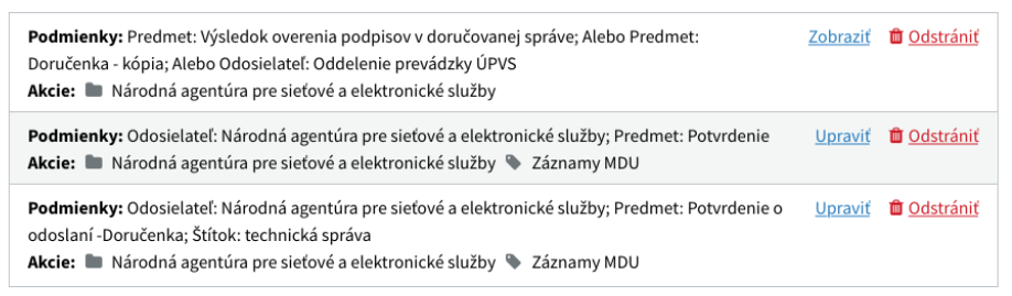 Príklady nastavených pravidiel Príklady nastavených pravidiel