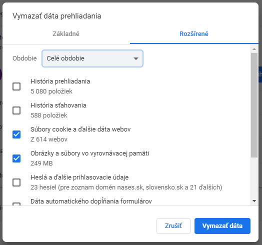 Vymazanie dát prehliadania v prehliadači Google Chrome Vymazanie dát prehliadania v prehliadači Google Chrome