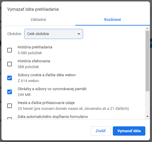 Vymazanie dát prehliadania v prehliadači Google Chrome