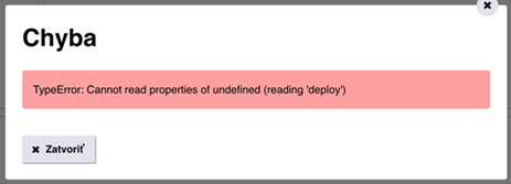 Chybové hlásenie Chyba pri podpisovaní, ak neboli vymazané cookies a vyrovnávacia pamäť - cannot read properties of undefined (reading deploy).