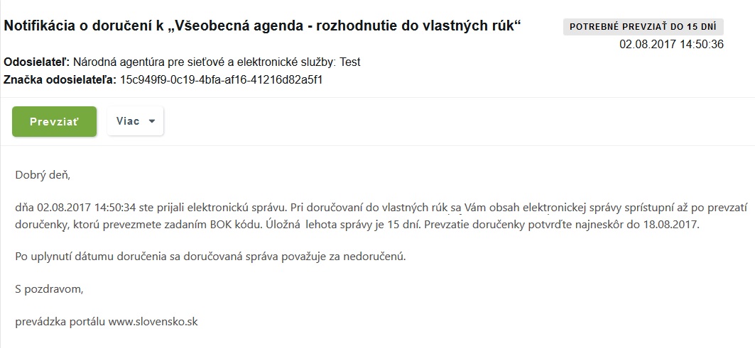 Notifikácia o doručení Notifikácia o doručení