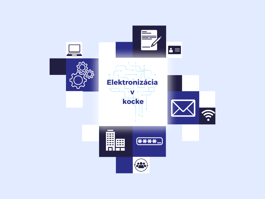 Ilustračná infografika znázorňujúca cyklus tém „Elektronizácia v kocke“