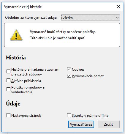 Vymazanie dát prehliadania v prehliadači Mozilla Firefox