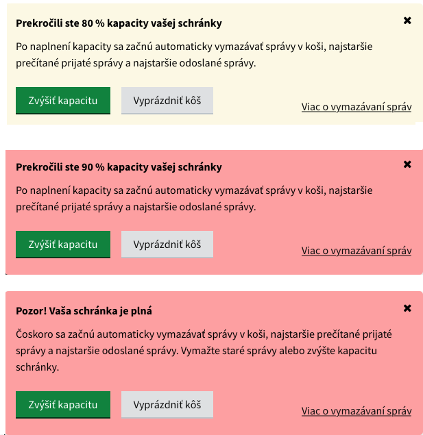 notifikácie ku kapacite
