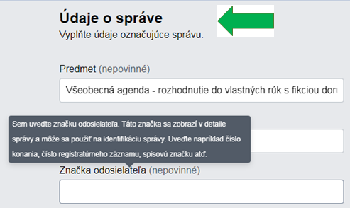 Údaje o správe