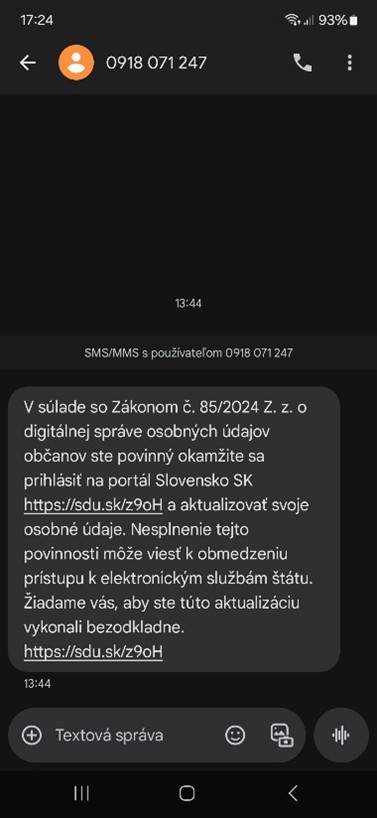 Snímka podvodnej SMS