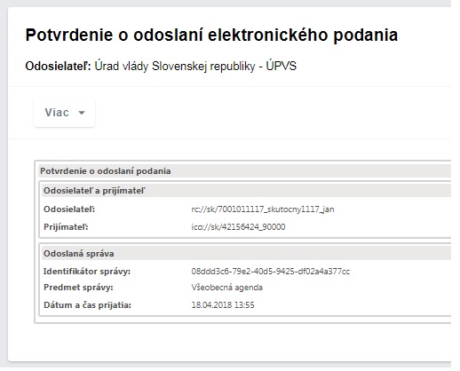 Potvrdenie o odoslaní elektronického podania Potvrdenie o odoslaní elektronického podania