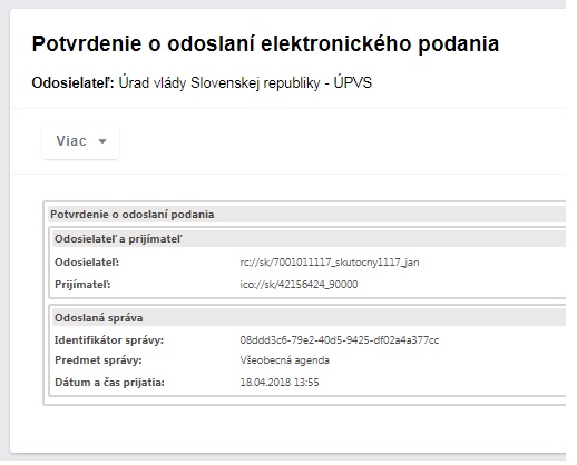 Potvrdenie o odoslaní elektronického podania