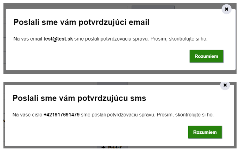 potvrdzujúci e-mail/SMS potvrdzujúci e-mail/SMS