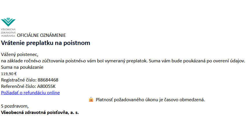 Príklad falošnej komunikácie s občanom prostredníctvom mailu