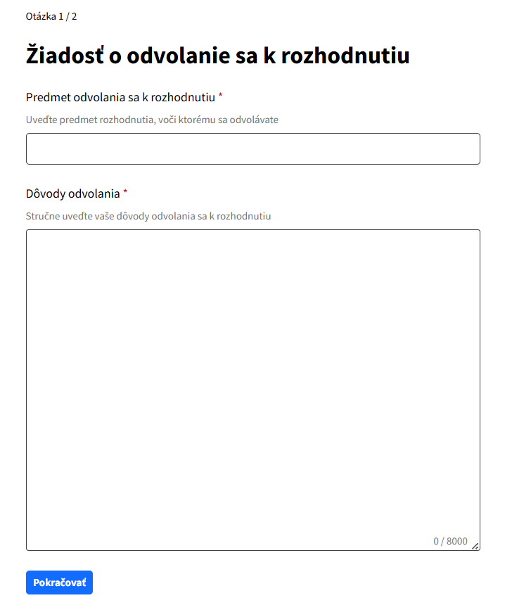 Obr. 3  Vzor žiadosti o odvolanie sa k rozhodnutiu