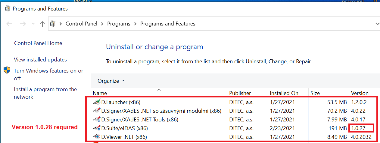 Component of signing application